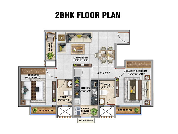 Kohinoor Uptown Kalyan Floor Plan - 1 Bed Homes
