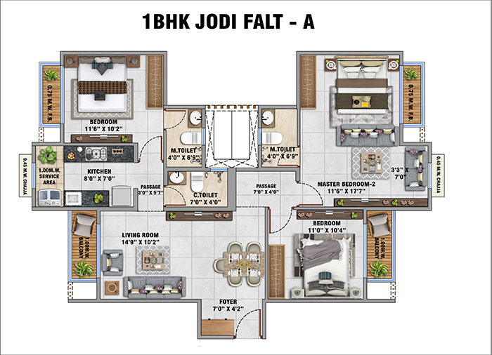 Kohinoor Uptown Kalyan Floor Plan - 2 Bed Homes