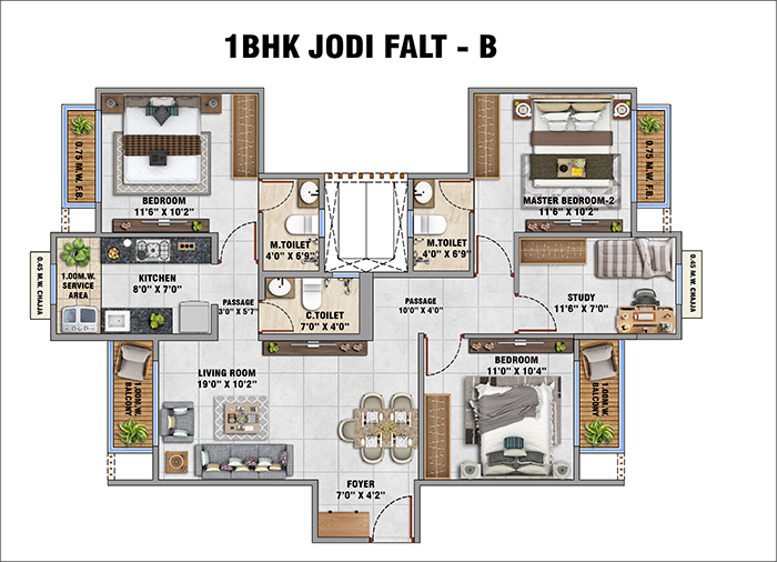 Kohinoor Uptown Kalyan Floor Plan - 3 Bed Homes